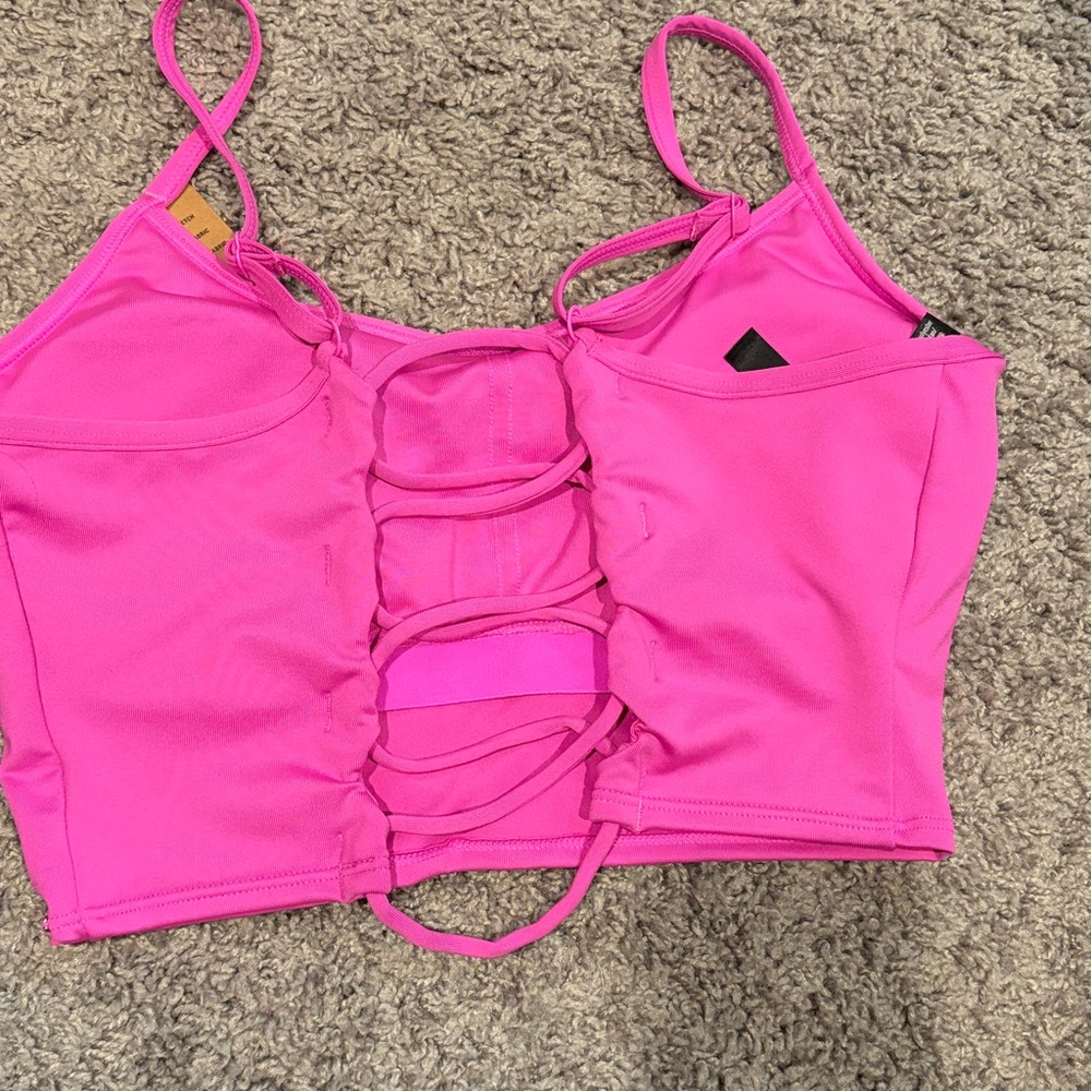 Pink Cropped Sports Bra - Picture 2 of 4